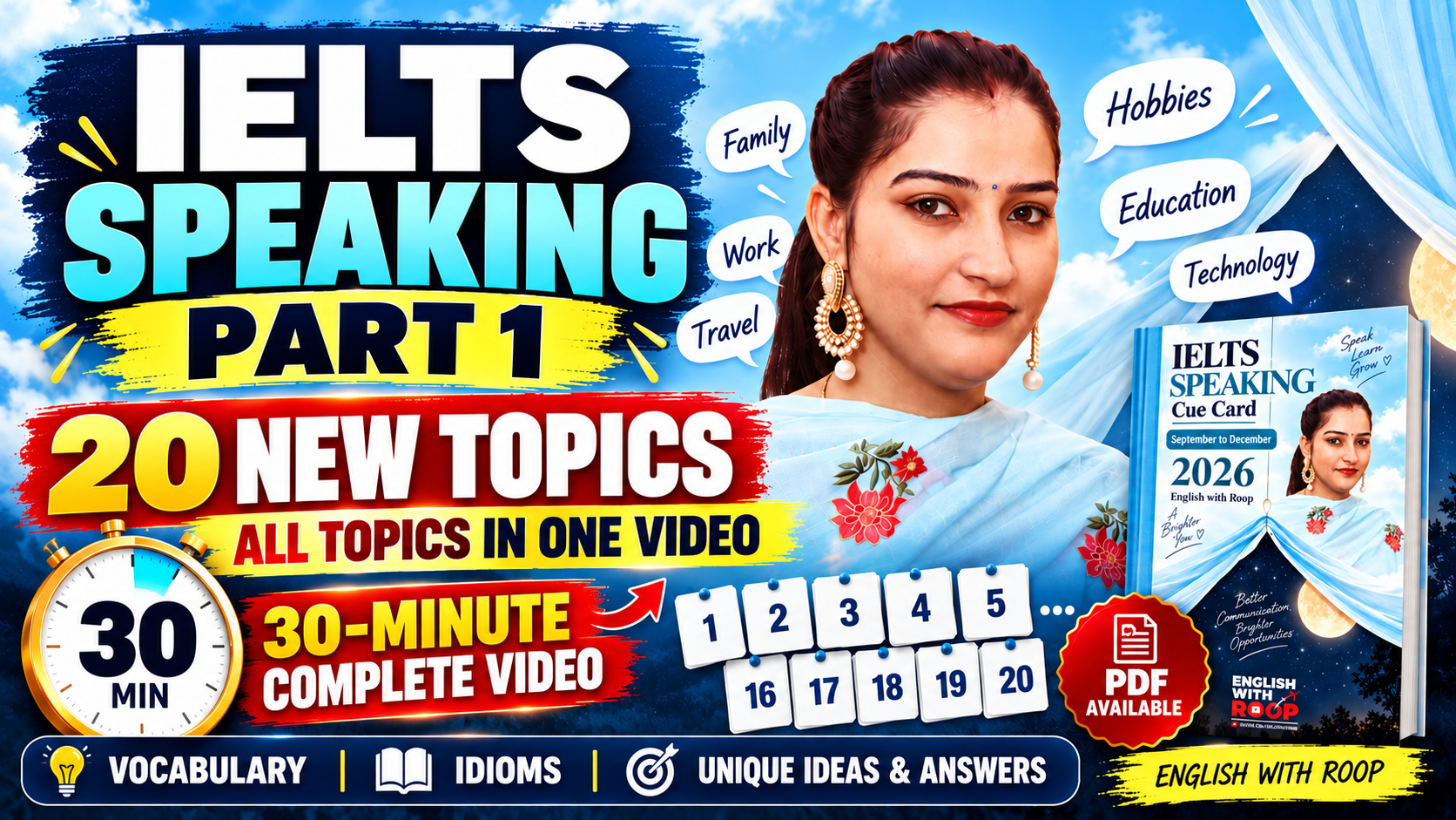 IELTS Speaking Part 1 Questions & Answers | 20 Topics | English with Roop
